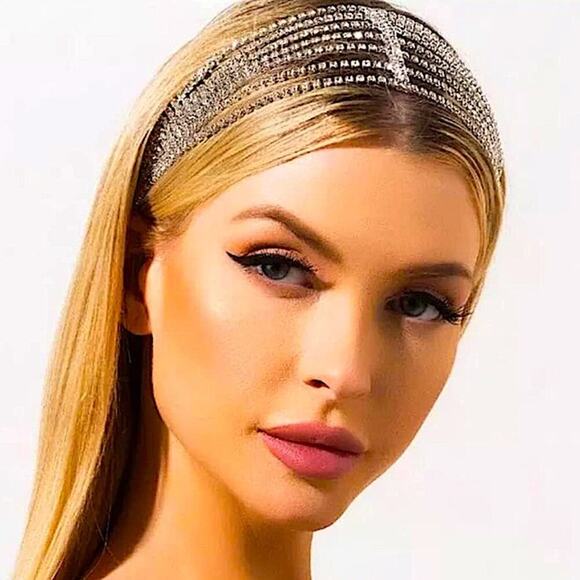 Gold Rhinestone Headband Hair Accessory - Picture 1 of 4
